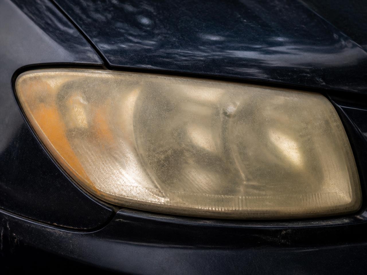 Headlight restoration before and after — before