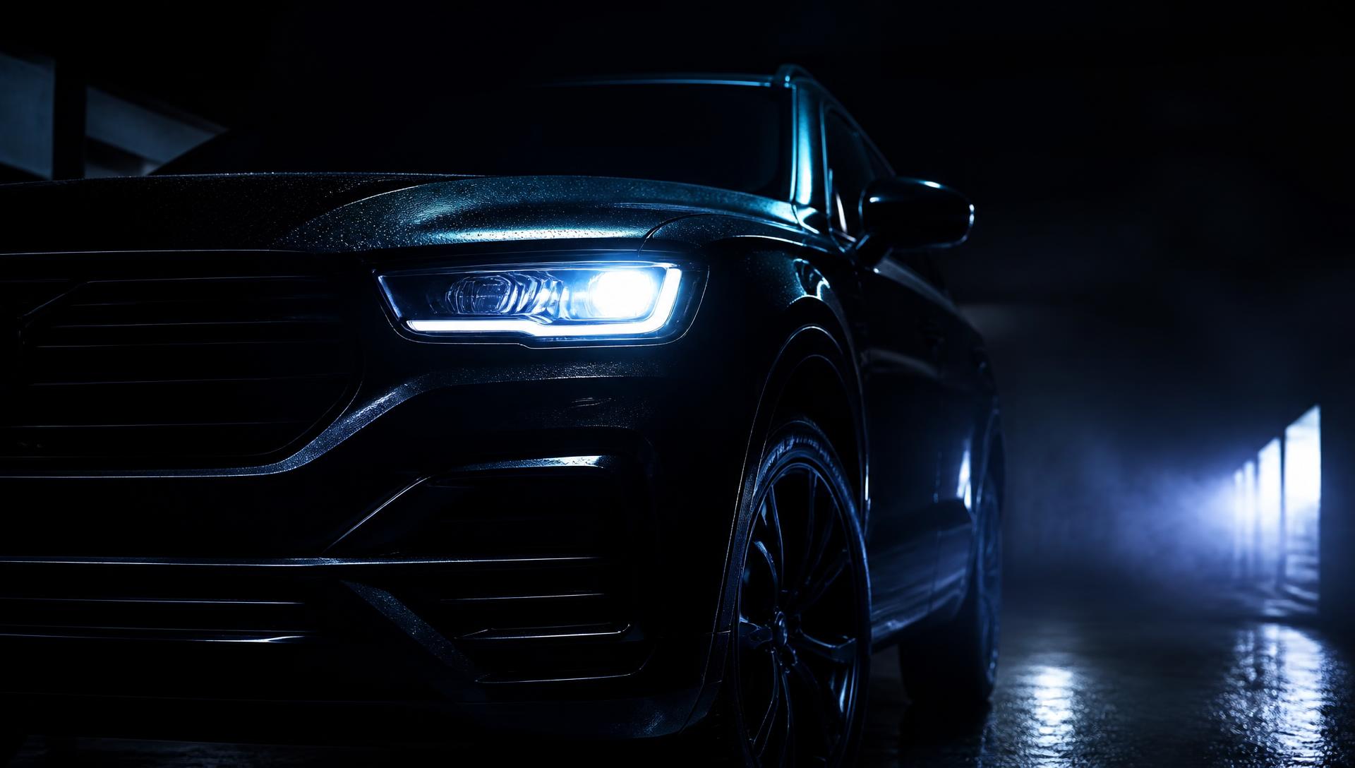 Futuristic car with glowing headlights